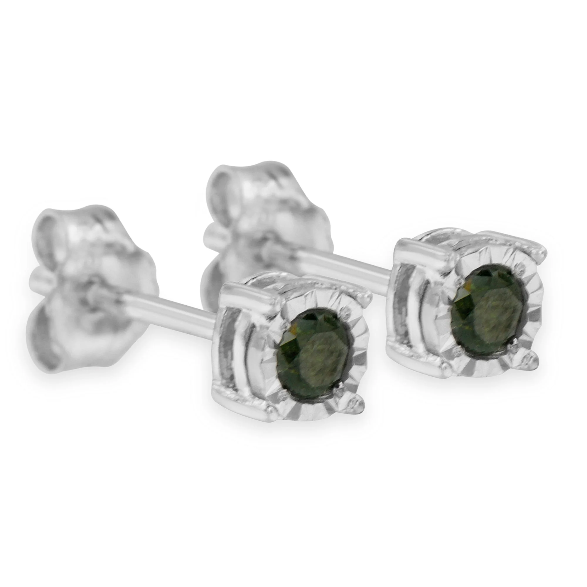 Sterling Silver Rose Cut Treated Green Diamond Solitaire Stud Earrings (0.25 cttw, Green Color, I2-I3 Clarity) - Image 5