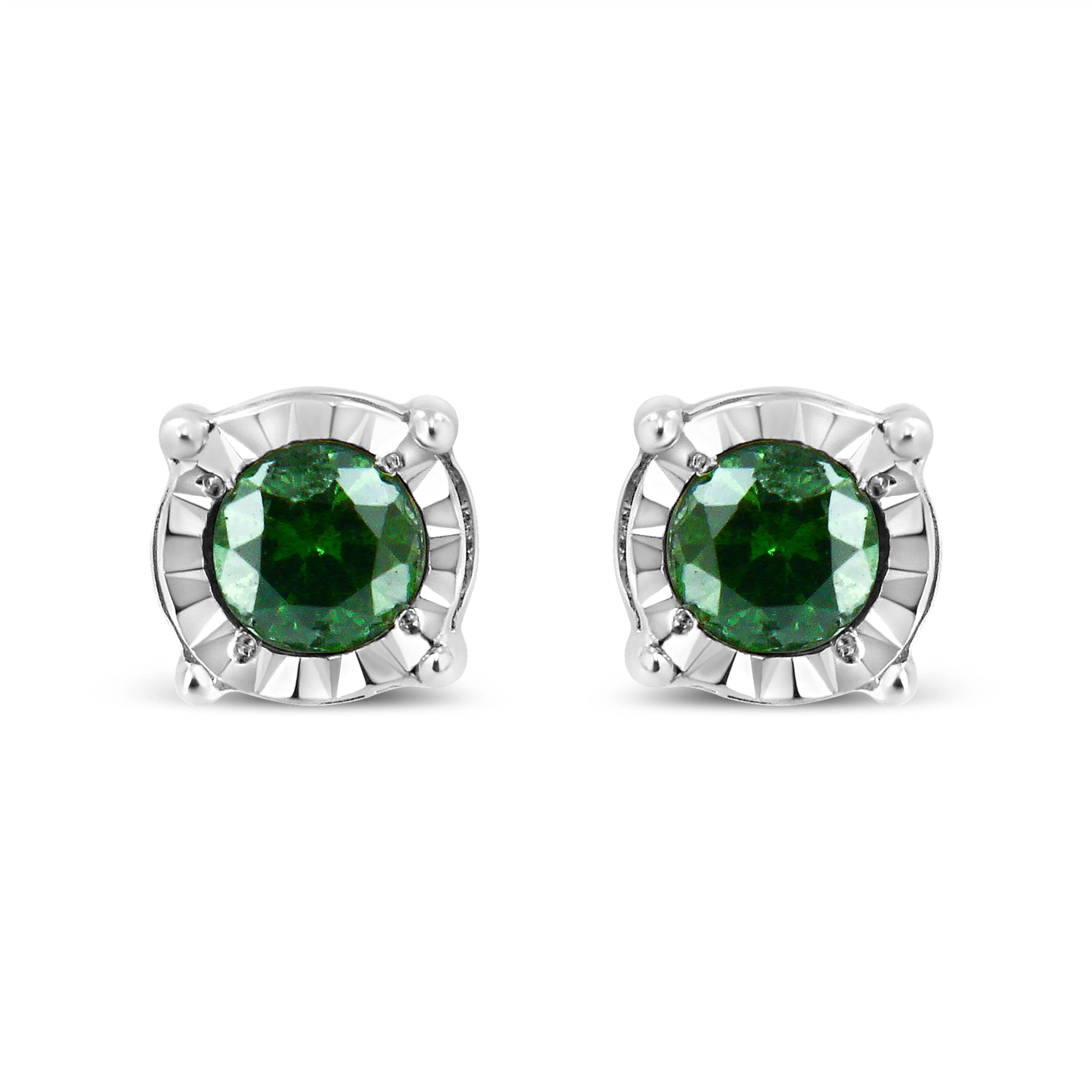 Sterling Silver Rose Cut Treated Green Diamond Solitaire Stud Earrings (0.25 cttw, Green Color, I2-I3 Clarity) - Image 6