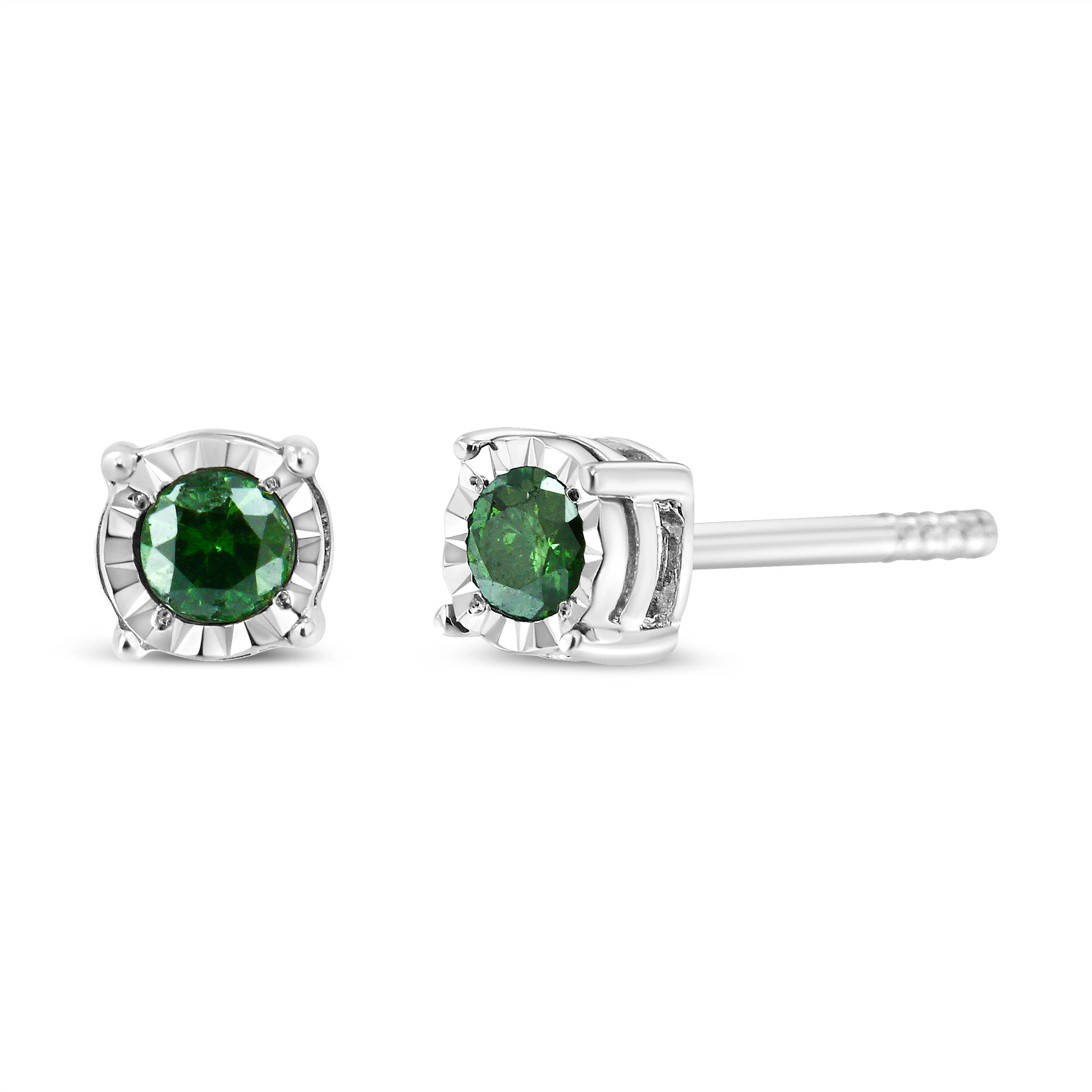 Sterling Silver Rose Cut Treated Green Diamond Solitaire Stud Earrings (0.25 cttw, Green Color, I2-I3 Clarity) - Image 7