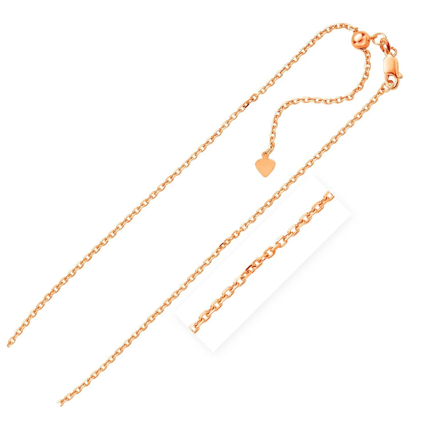 Sterling Silver Rose Finish 1.5mm Adjustable Cable Chain - Image 3