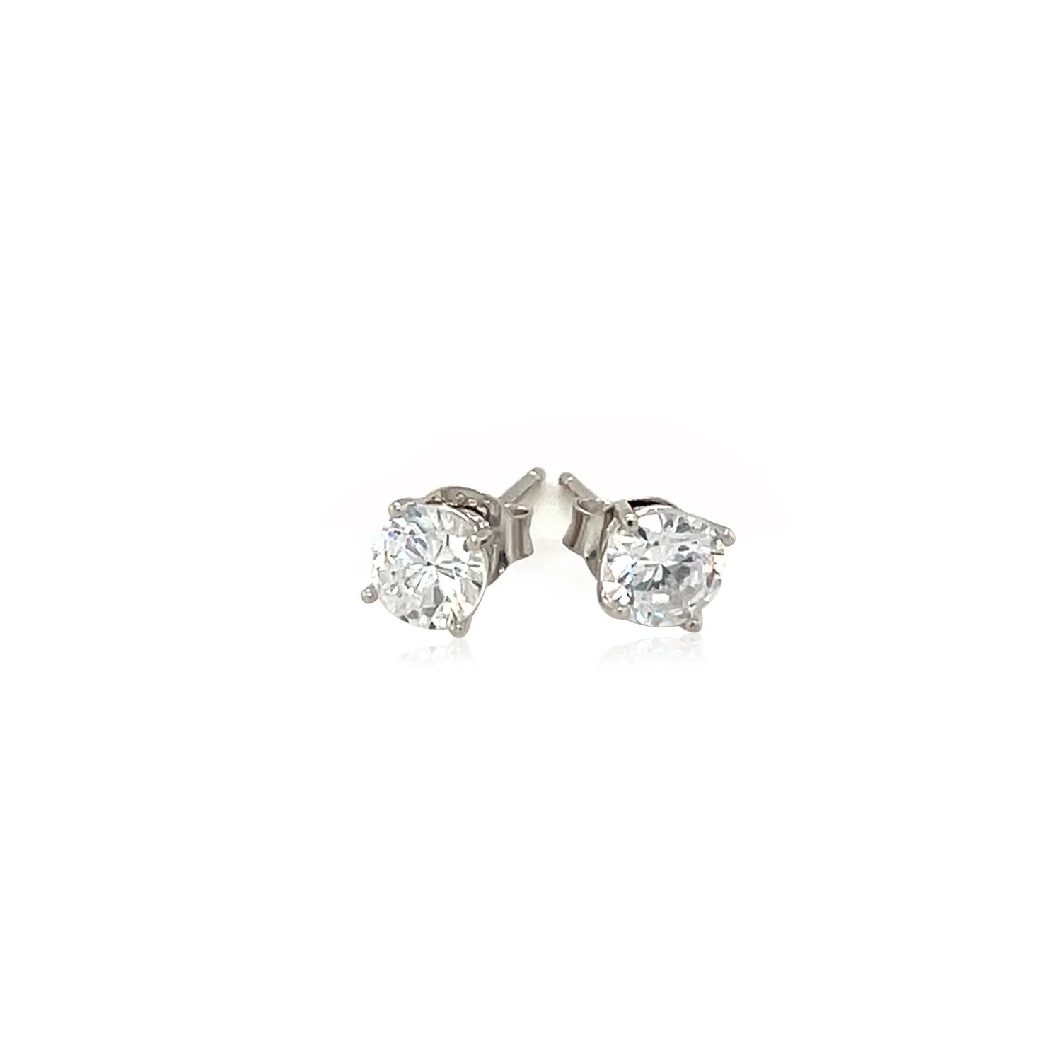 Sterling Silver Stud Earrings with White Hue Faceted Cubic Zirconia - Image 6