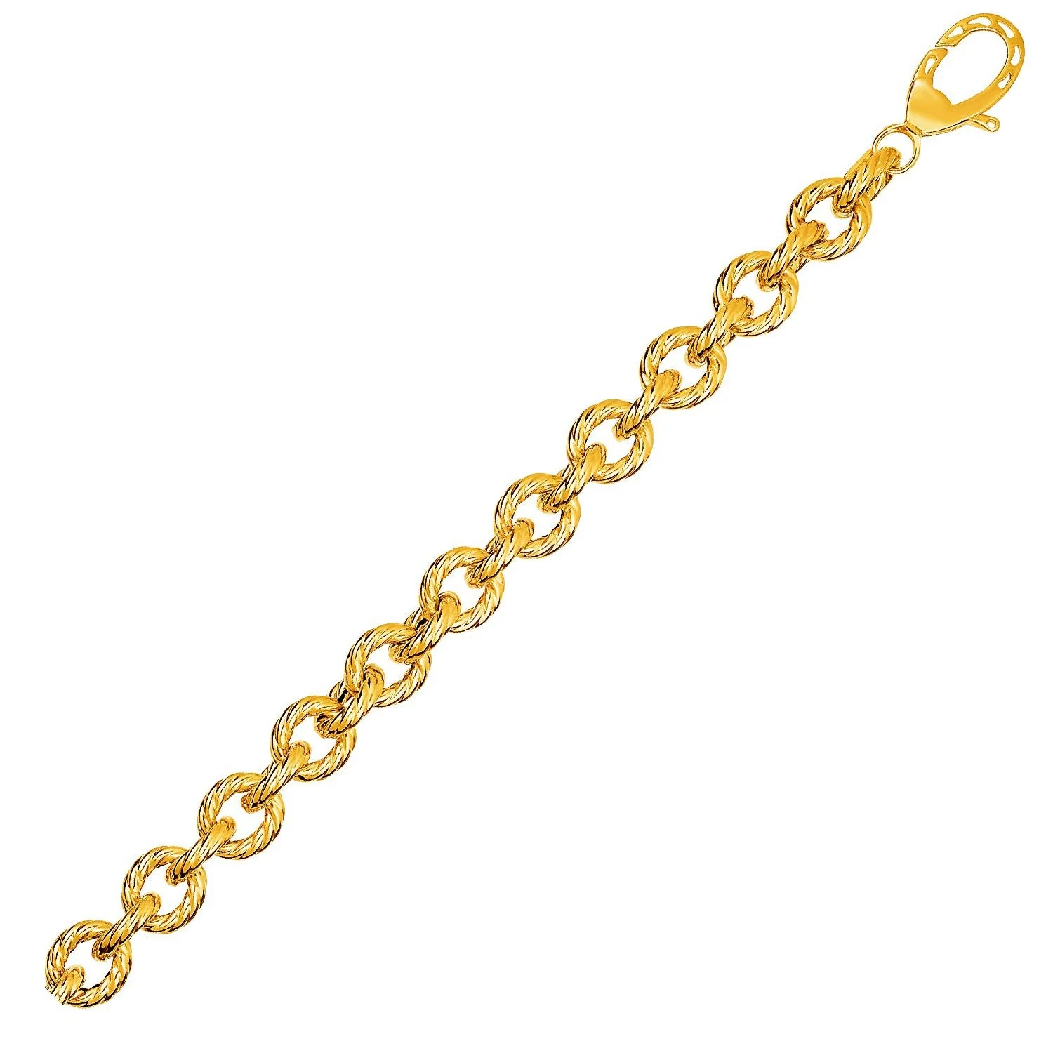 Textured Oval Link Bracelet in 14k Yellow Gold - Image 2