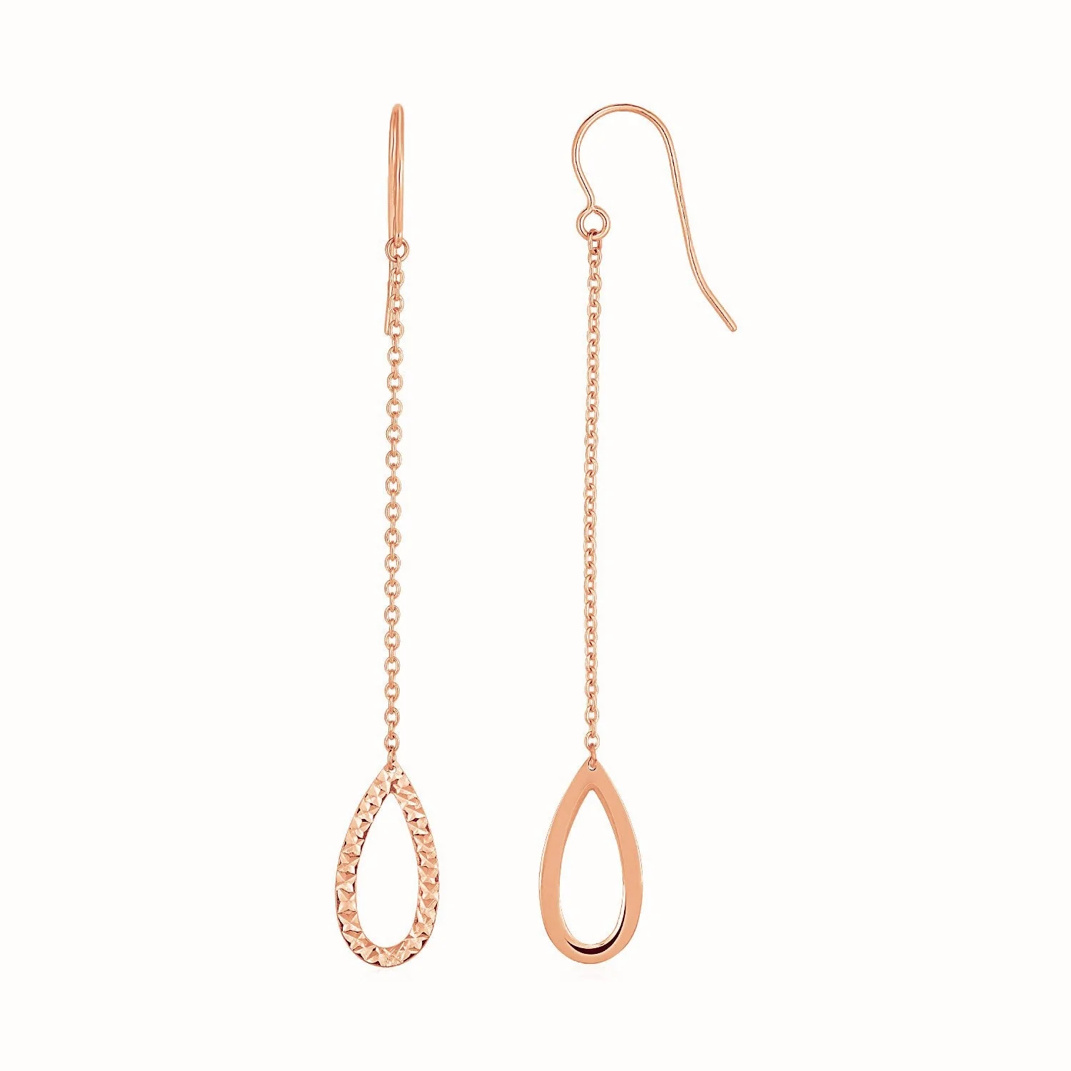 Textured Pear Shaped Long Drop Earrings in 14k Rose Gold - Image 2