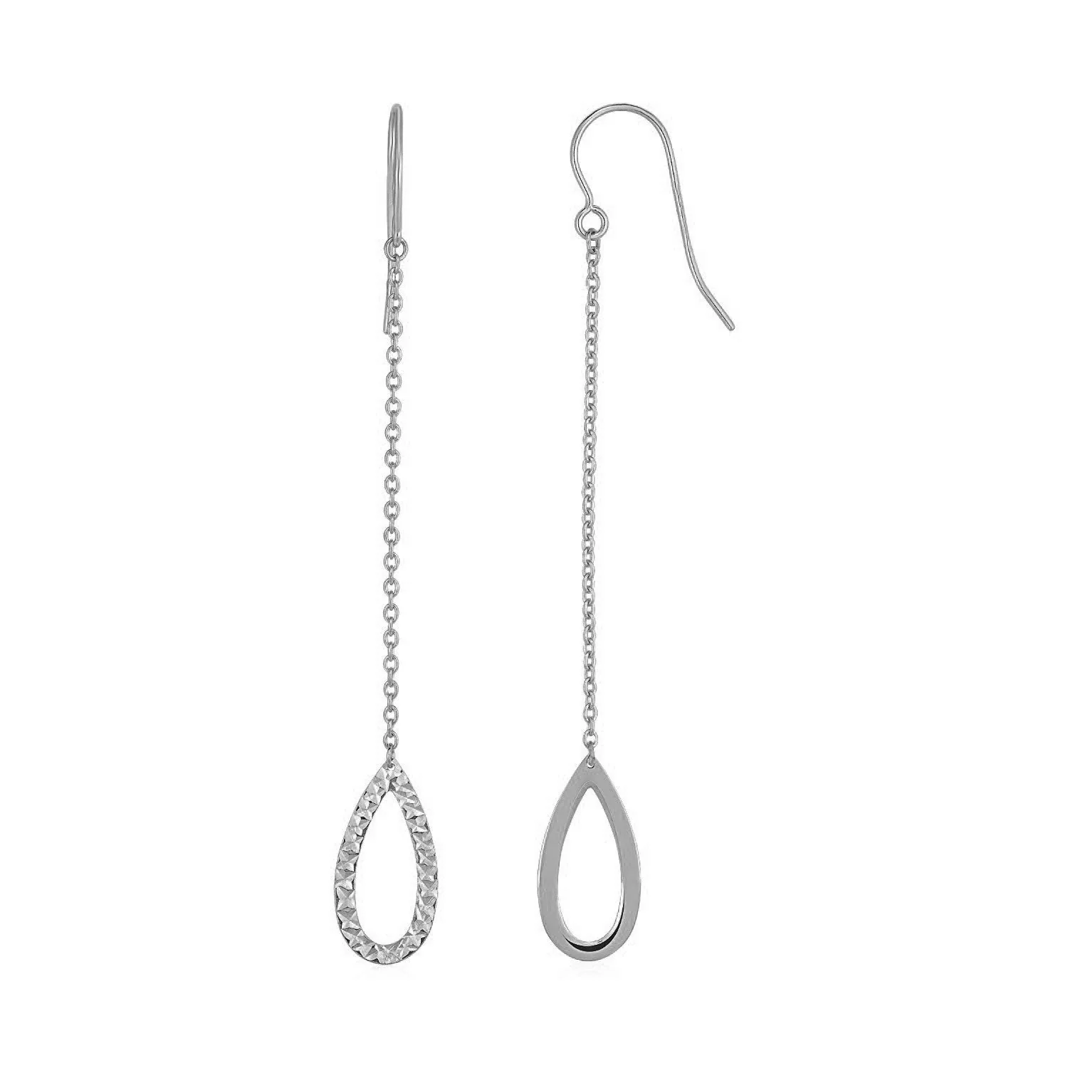 Textured Pear Shaped Long Drop Earrings in 14k White Gold - Image 2