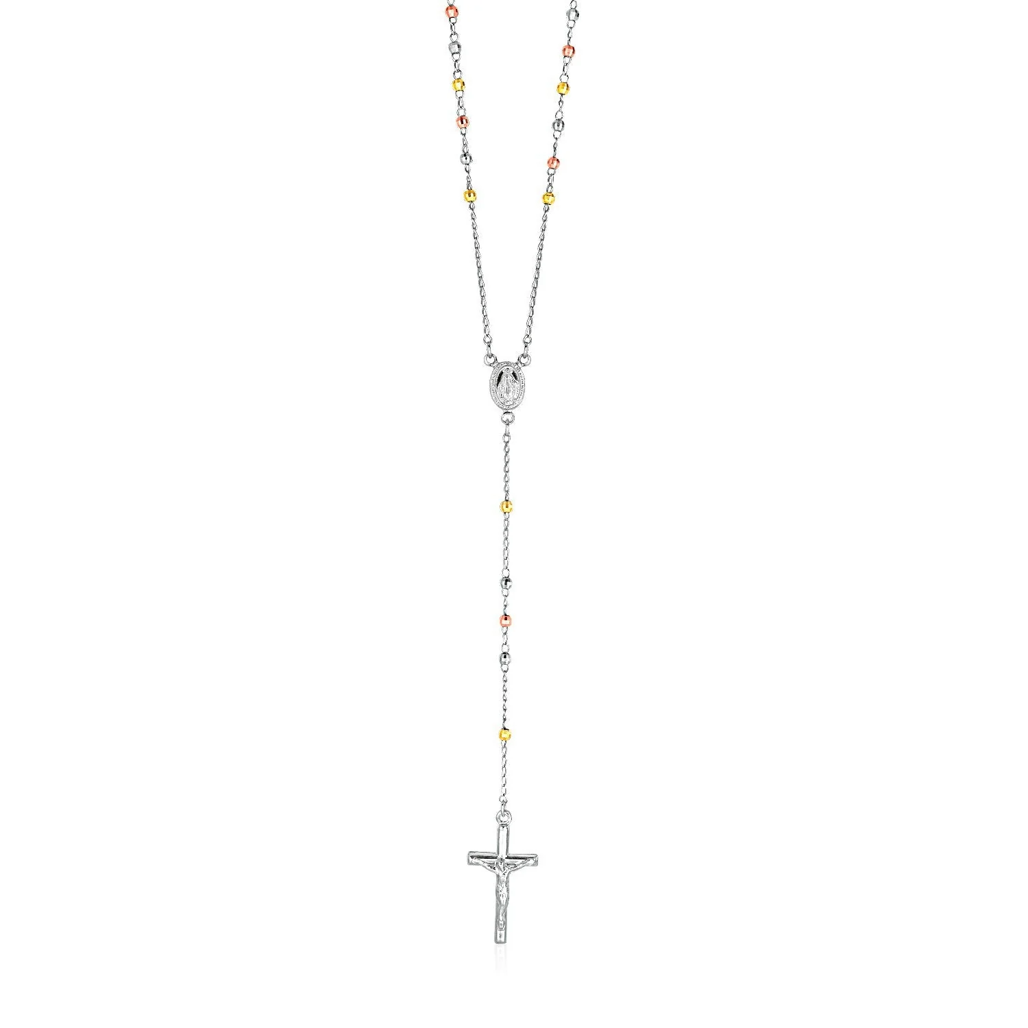 Three Toned Rosary Chain and Bead Necklace in Sterling Silver - Image 4