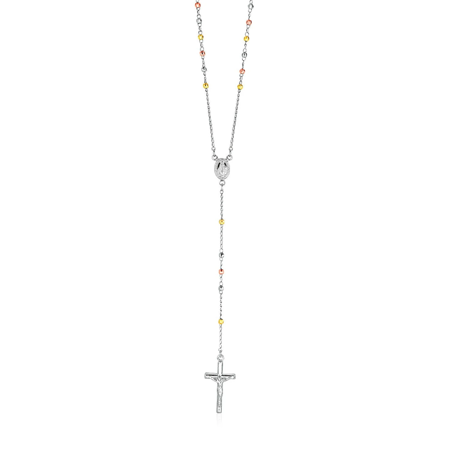 Three Toned Rosary Chain and Bead Necklace in Sterling Silver - Image 5