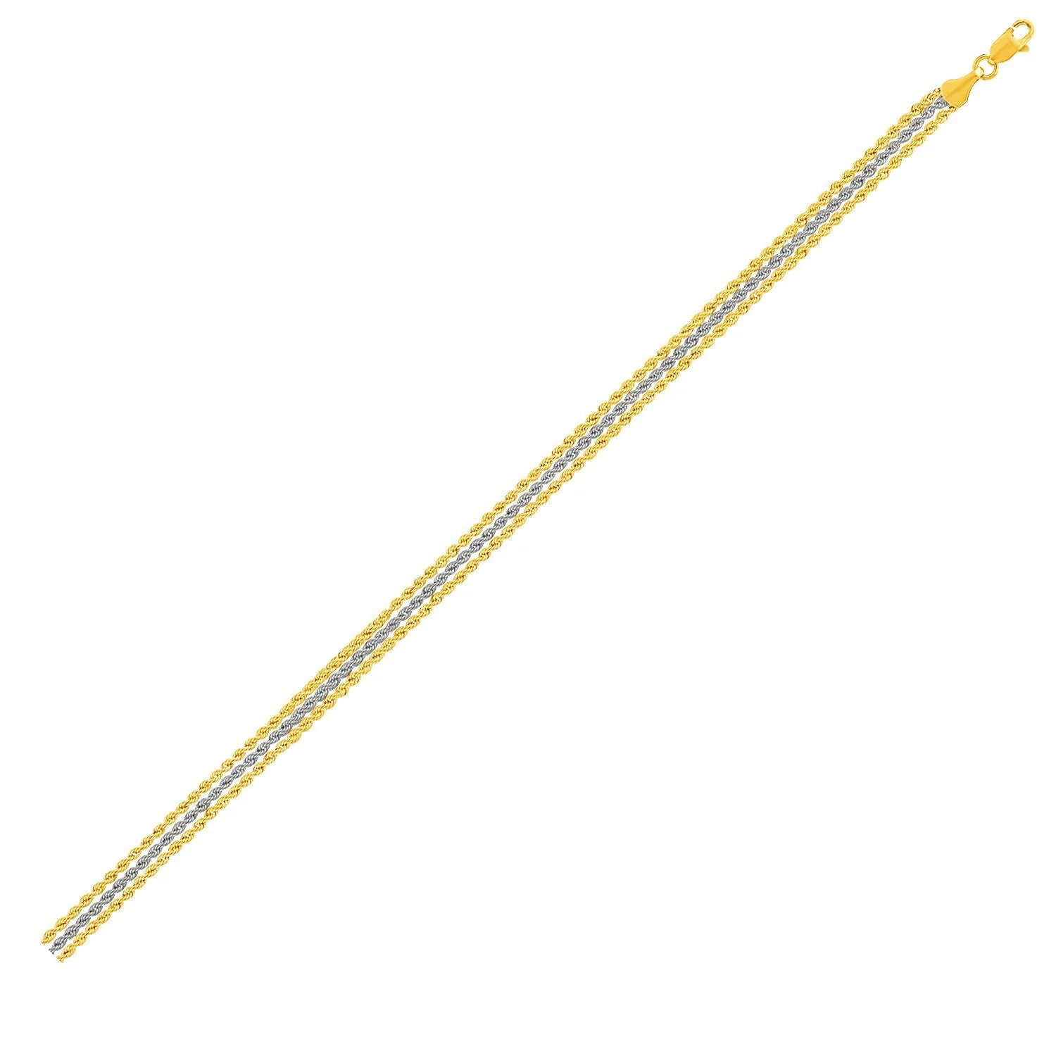 Triple Strand Rope Chain Bracelet in 10k Two Tone Gold - Image 2