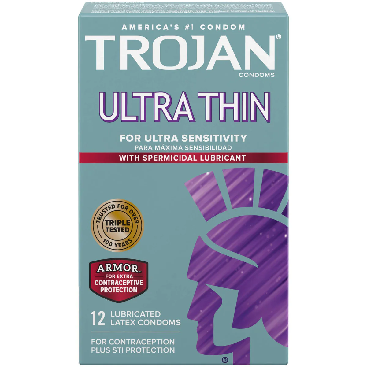 Trojan Condom Sensitivity Ultra Thin Spermicidal Lubricant 4 x 12