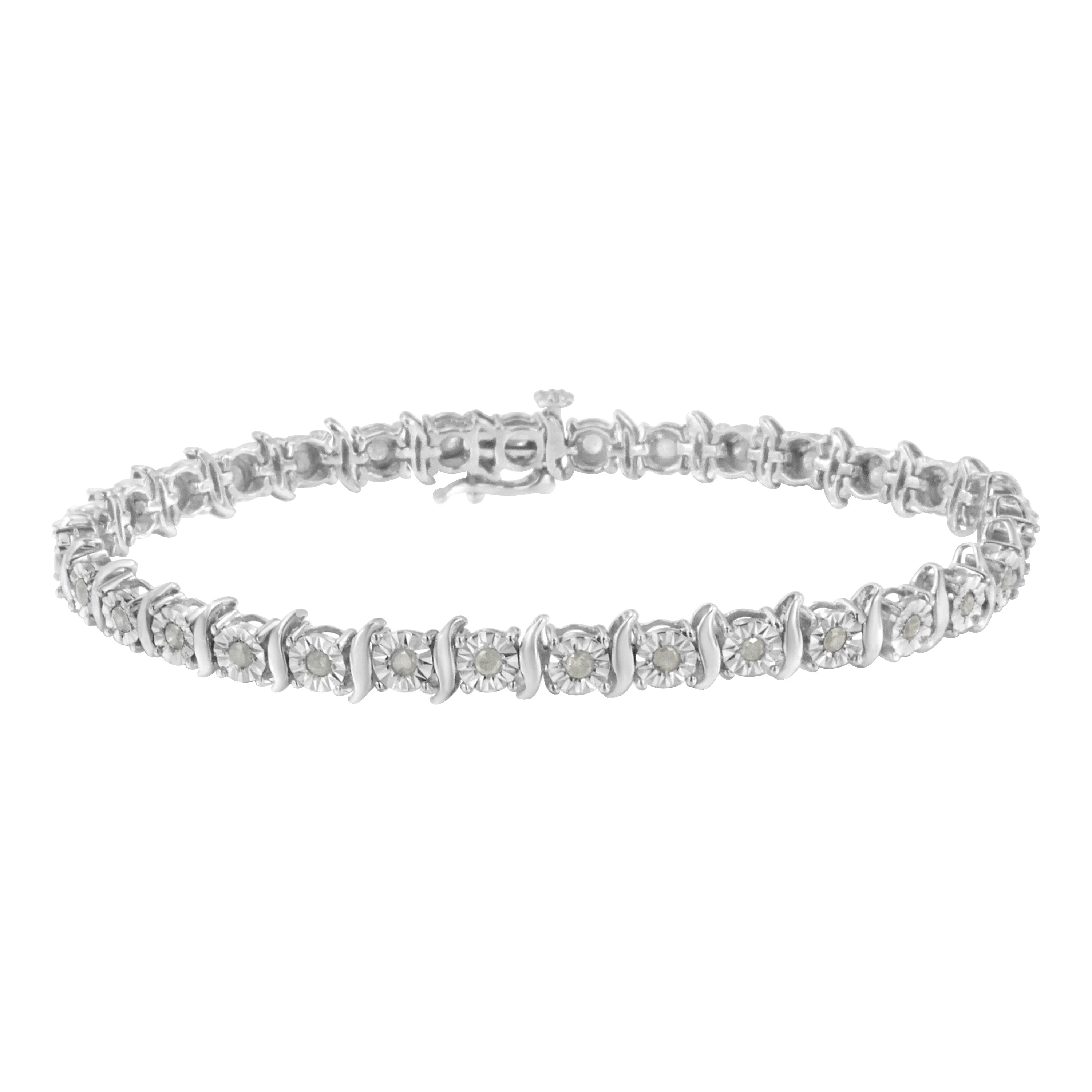 Two-Tone 10K Yellow Gold over .925 Sterling Silver 1.0 Cttw Diamond S-Curve Link Miracle-Set Tennis Bracelet (I-J Color, I3 Clarity) - 7" - Image 15
