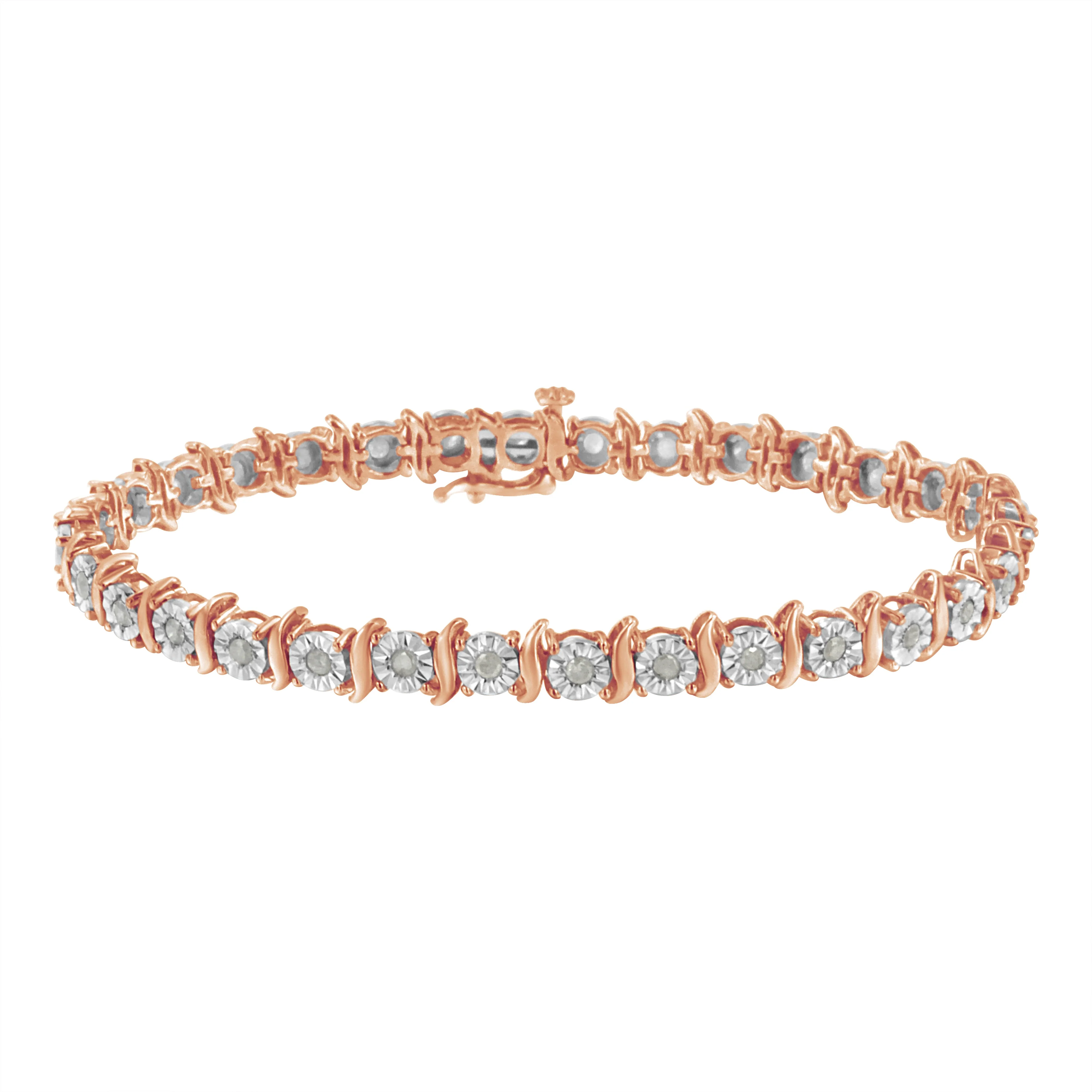 Two-Tone 10K Yellow Gold over .925 Sterling Silver 1.0 Cttw Diamond S-Curve Link Miracle-Set Tennis Bracelet (I-J Color, I3 Clarity) - 7" - Image 2