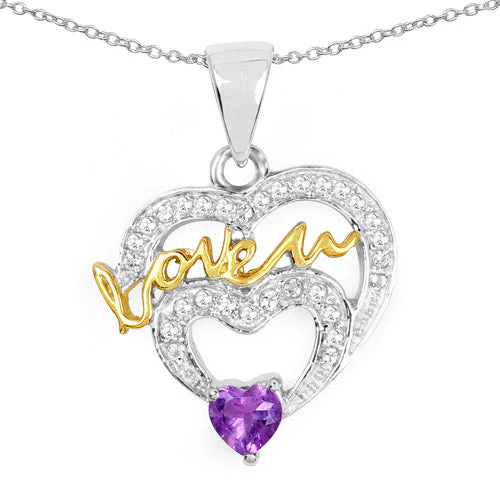 Two Tone Plated 0.44 Carat Genuine Amethyst and White Topaz .925 Sterling Silver Pendant - Image 3