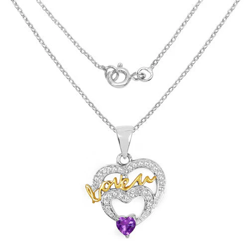 Two Tone Plated 0.44 Carat Genuine Amethyst and White Topaz .925 Sterling Silver Pendant - Image 4