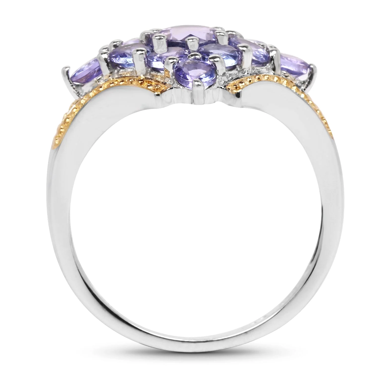 Two Tone Plated 1.67 Carat Genuine Tanzanite .925 Sterling Silver Ring - Image 2