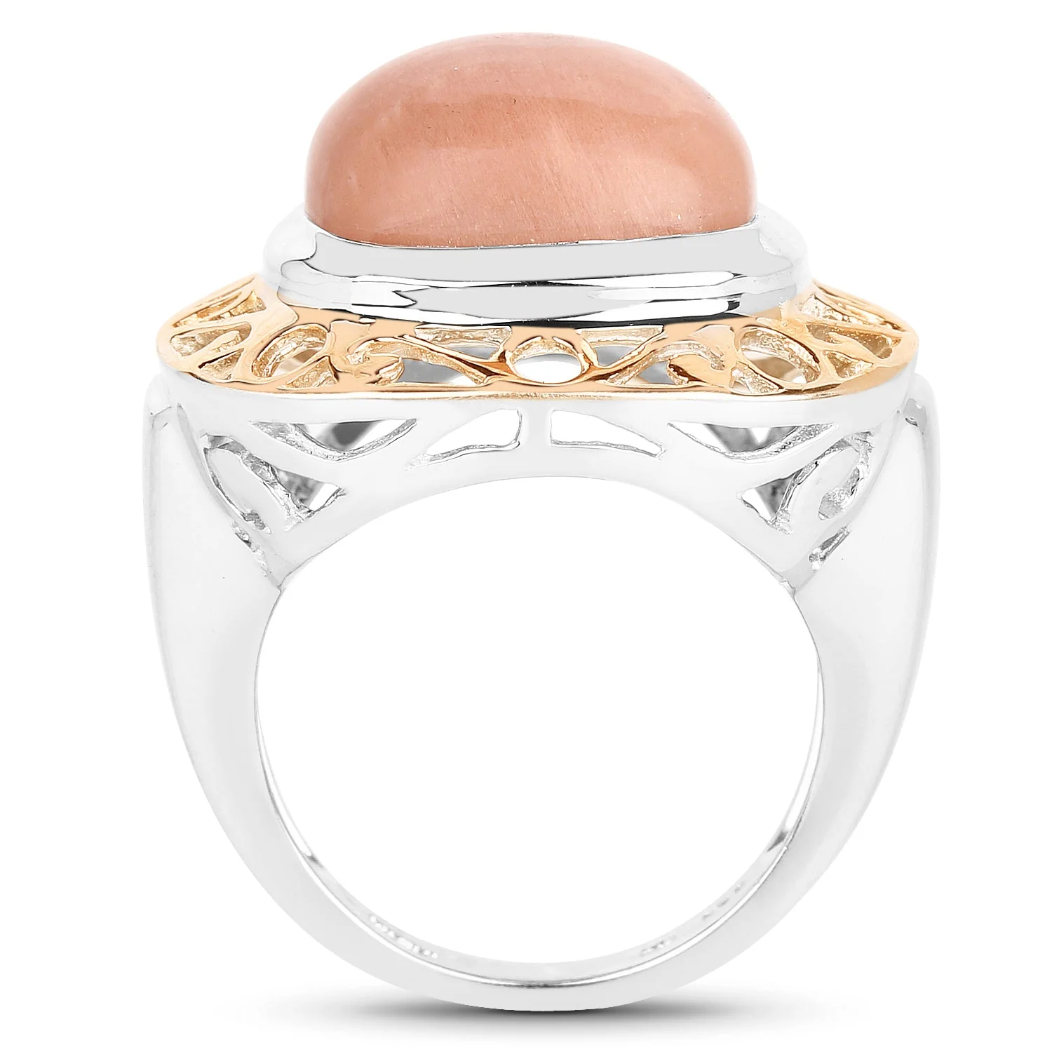 Two Tone Plated 12.80 Carat Genuine Moonstone .925 Sterling Silver Ring - Image 2