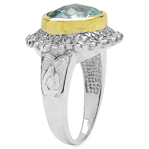 Two Tone Plated 5.01 Carat Genuine Blue Topaz & White Topaz .925 Sterling Silver Ring - Image 2