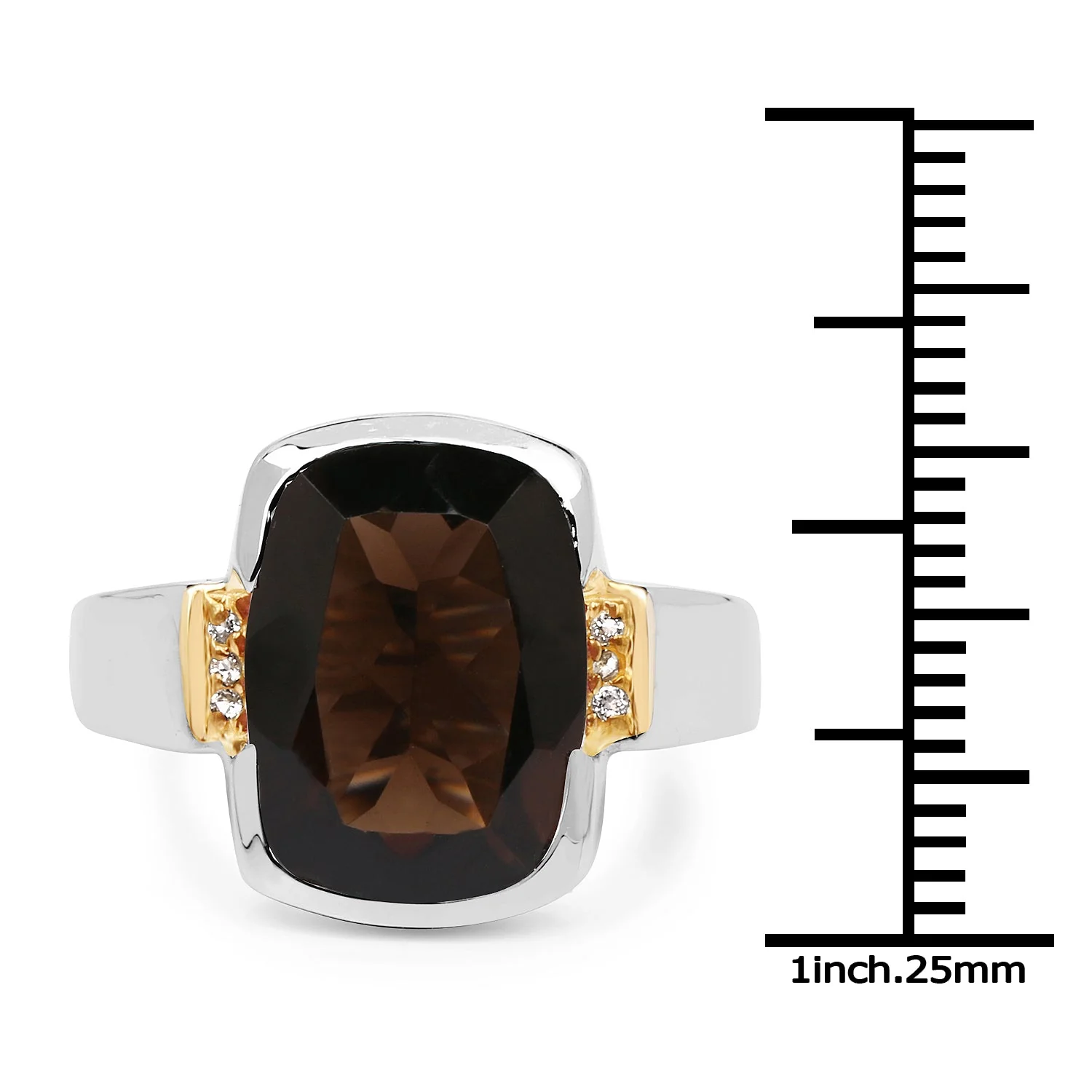 Two Tone Plated 5.51 Carat Genuine Smoky Quartz and White Topaz .925 Sterling Silver Ring - Image 3