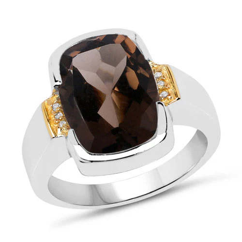 Two Tone Plated 5.51 Carat Genuine Smoky Quartz and White Topaz .925 Sterling Silver Ring - Image 4