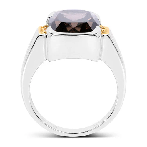 Two Tone Plated 5.51 Carat Genuine Smoky Quartz and White Topaz .925 Sterling Silver Ring - Image 5