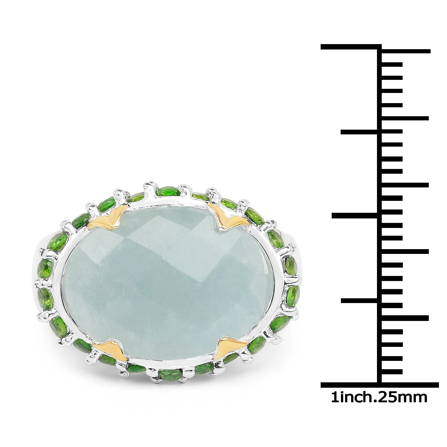 Two Tone Plated 9.12 Carat Genuine Milky Aquamarine and Chrome Diopside .925 Sterling Silver Ring - Image 3