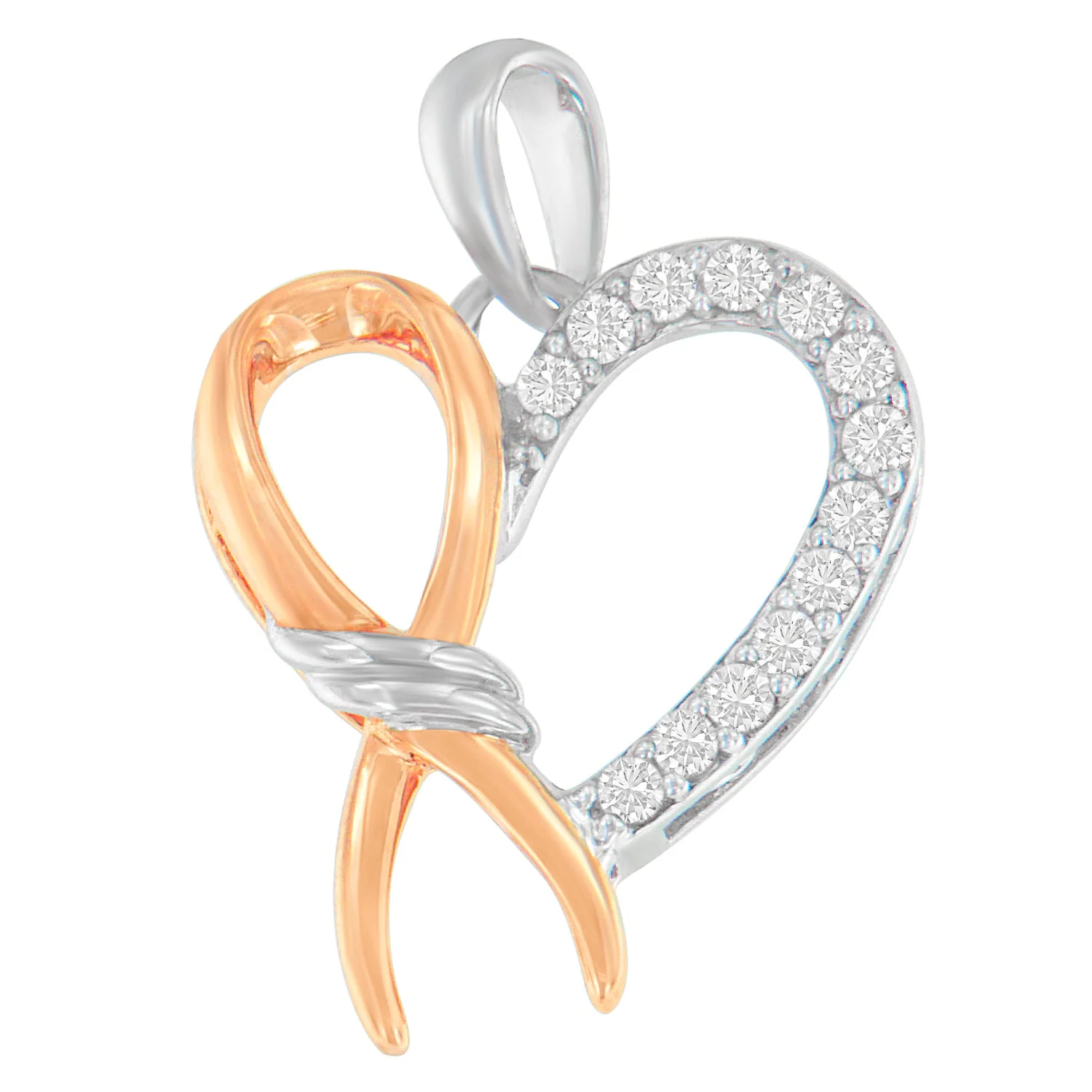 Two-Toned .925 Sterling Silver 1/5 cttw Round Cut Diamond Ribbon Heart Accent Pendant Necklace (H-I, I2-I3) - Image 4