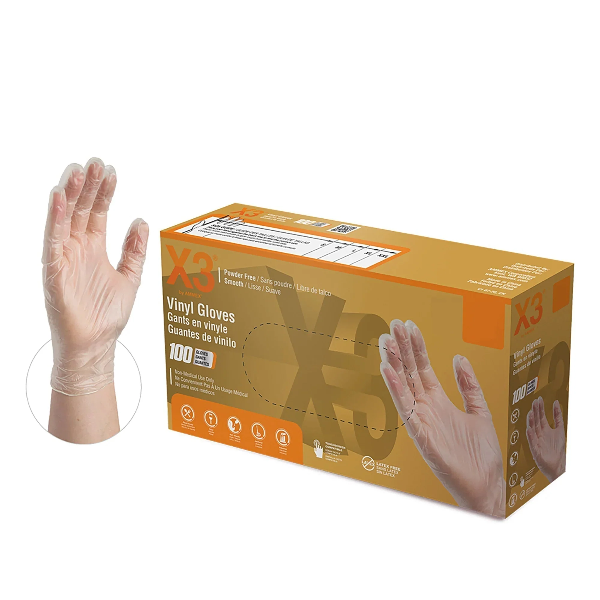 X3 Clear Vinyl Industrial Latex Free Disposable Gloves by Ammex